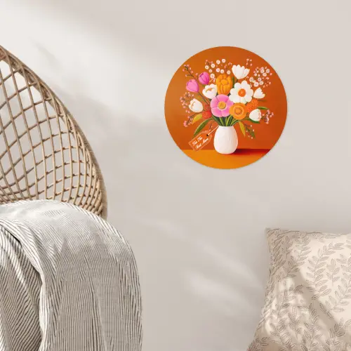 Vaas - Bloemen - Oranje Wandcirkel behangsticker klein -sfeer4