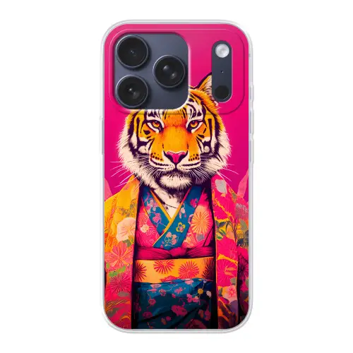 Tijger - Kimono - Planten - Roze Telefoonhoesje iPhone 17 Pro klein -3d