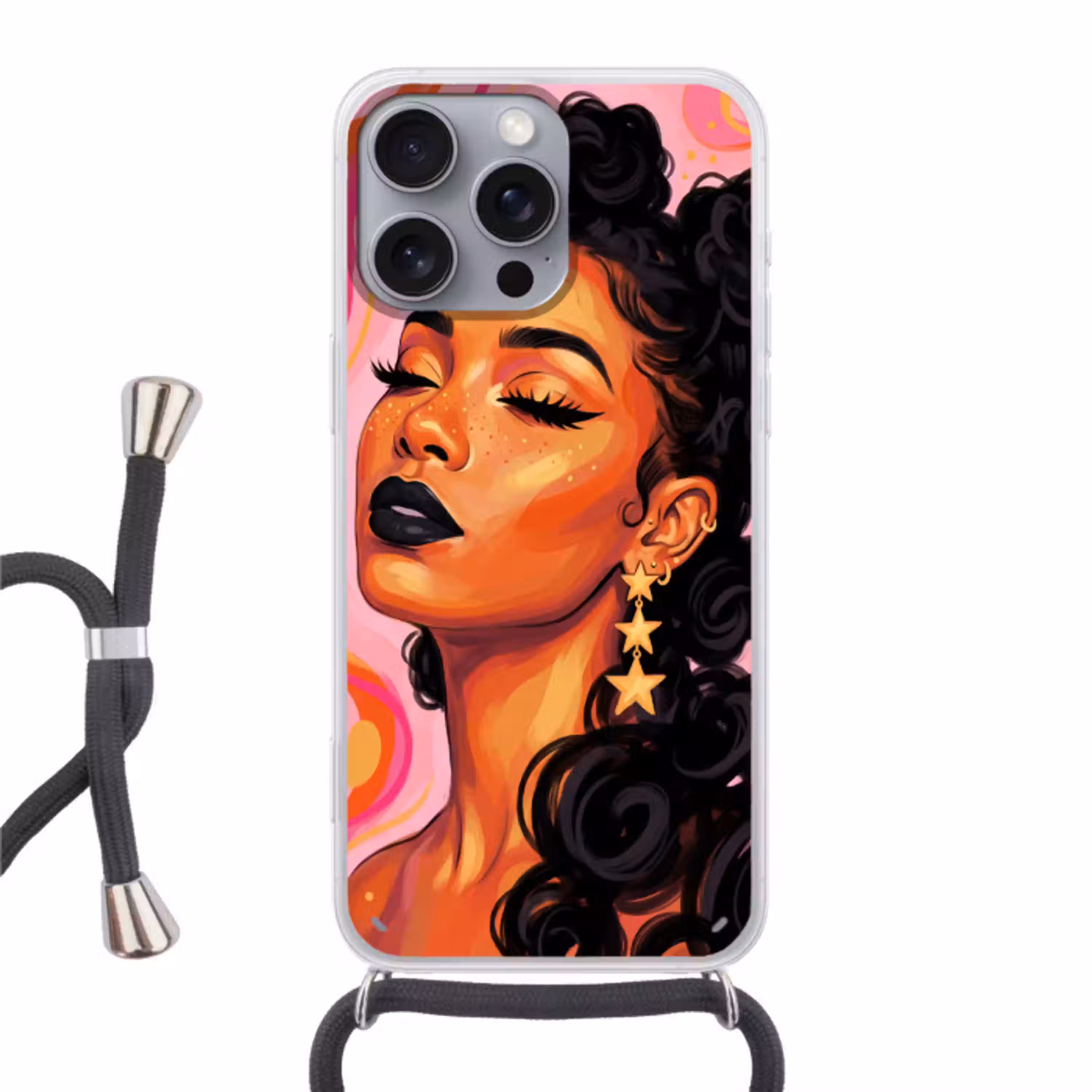 Vrouw - Portret - Abstract - Kleurrijk - Roze Hoesje iPhone 16 Pro Max met koord klein -3d