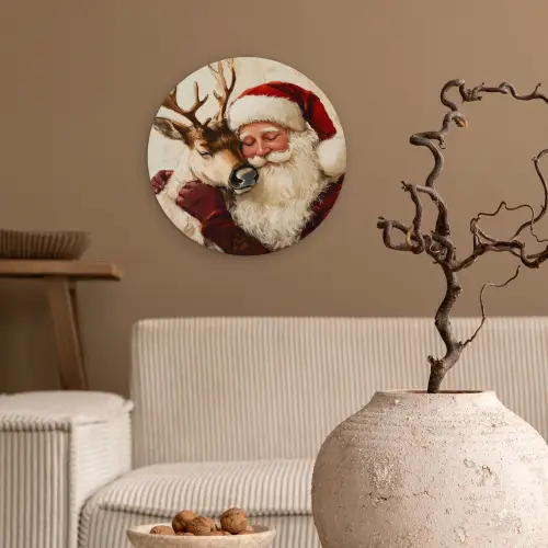 Kerstman - Rendier - Kerst - Christmas Wandcirkel kunststof plaat 5mm dik klein -sfeer1