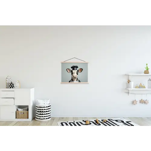 Koe - Zwart - Wit - Kok textielposter latten blank klein -kinderkamer