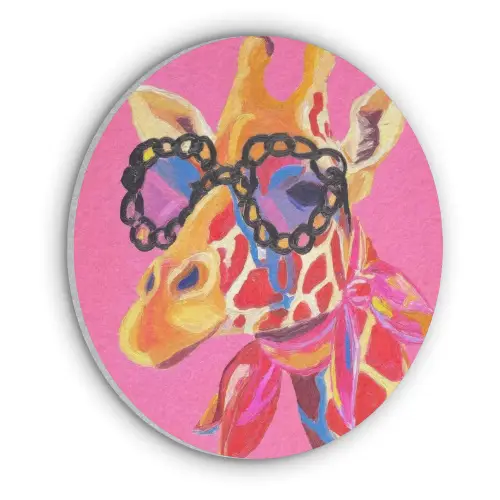 Giraf - Roze - Bril - Sjaal Akoestische PET Vilt - Rond klein -3d