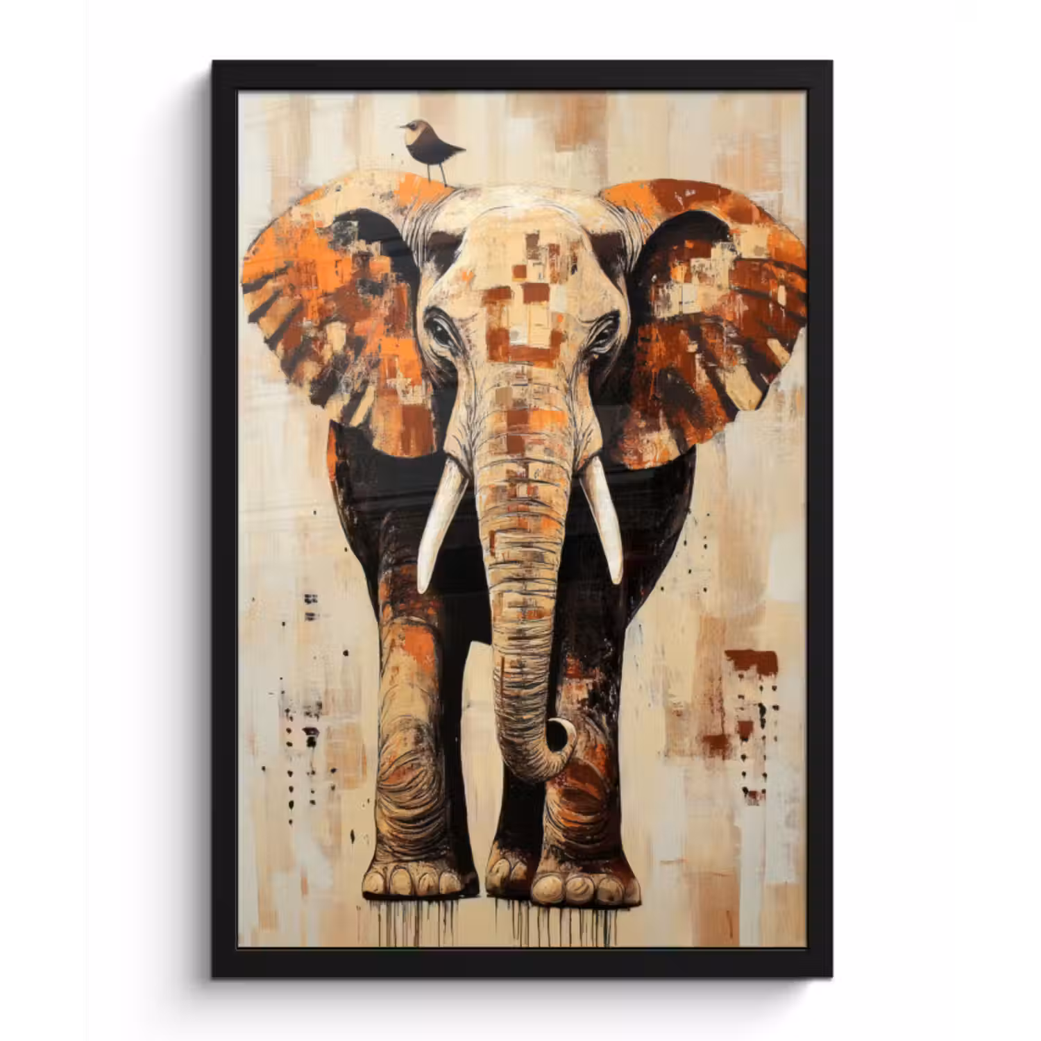 Poster met lijst - Olifant - Slurf - Mozaïek - Abstract