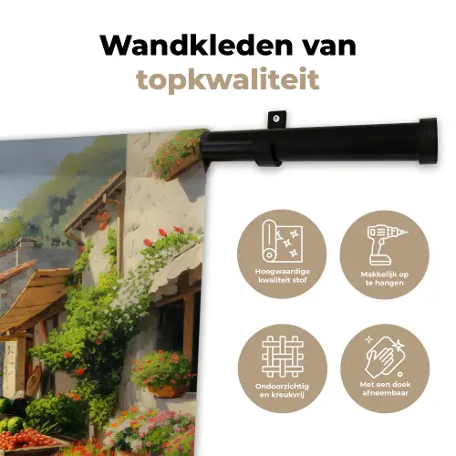 Dorp - Zon - Kraampjes - Huizen Wandkleed katoen klein -sfeer2