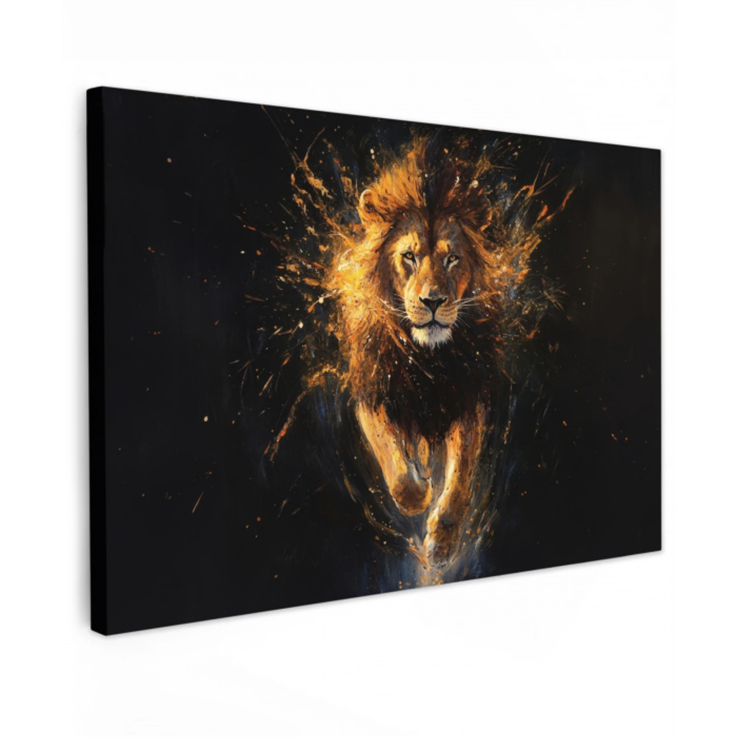 Leeuw - Zwart - Oranje - Verf Tuinposter op houten frame 2 cm dik klein -3d