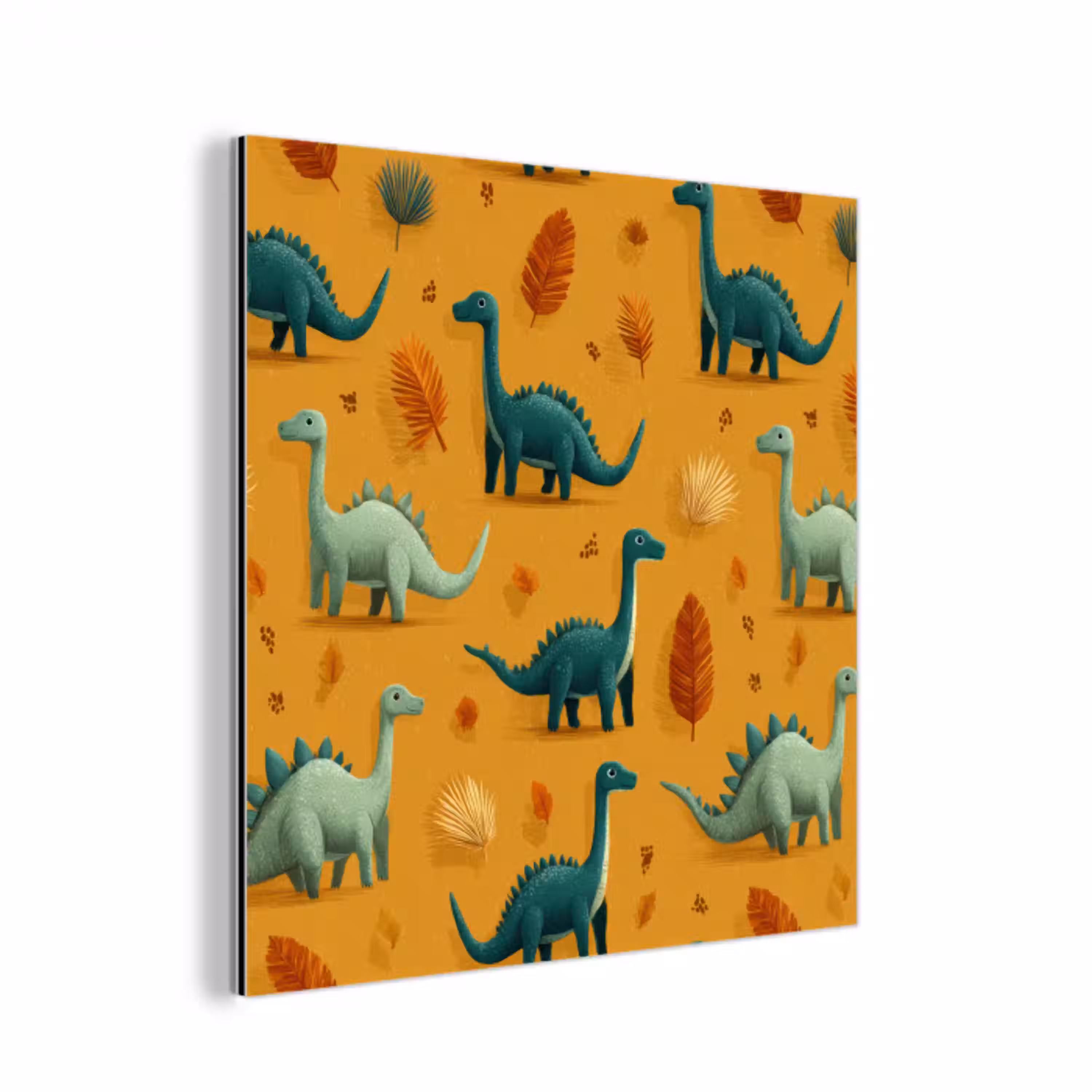 Dinosaurussen - Stekels - Herfstbladeren - Bruin aluminium wit klein -3d