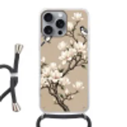 Oosters - Vogels - Beige Hoesje iPhone 16 Pro Max met koord klein -3d