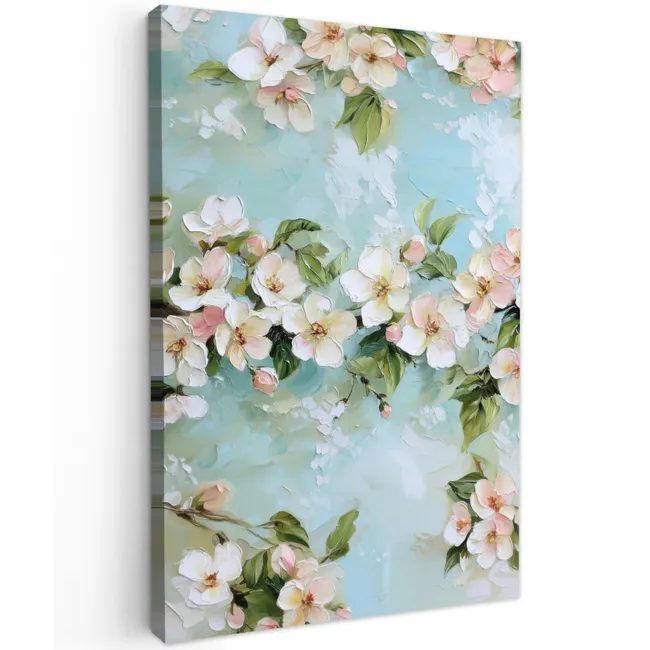 Bloesem - Bladeren - Lichtblauw Tuinposter op houten frame 2 cm dik klein -3d