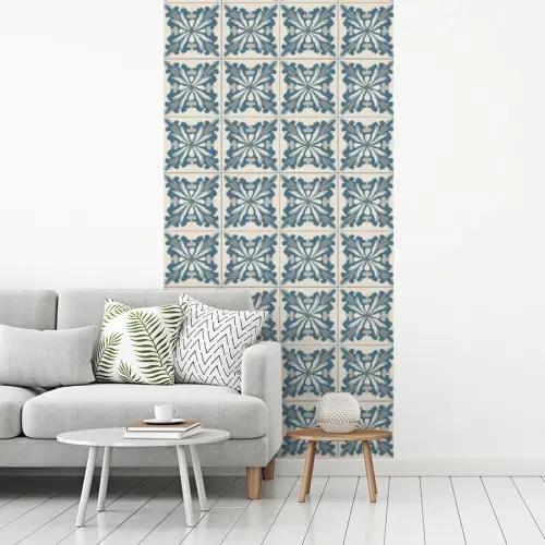 Dessin - Tegel - Blauw fotobehang vinyl groot 64 -woonkamer