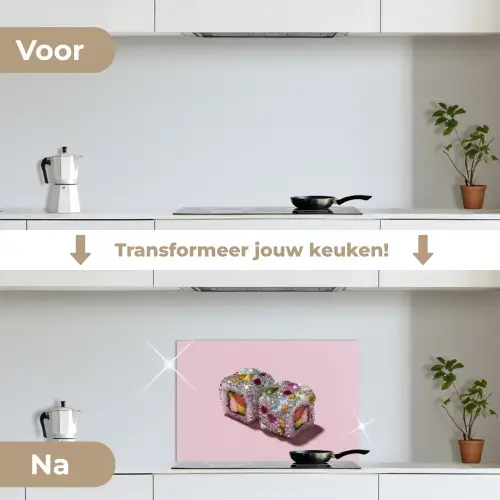 Sushi - Rolletjes - Steentjes - Kleurrijk keuken achterwand spatscherm klein -voor_na_NL