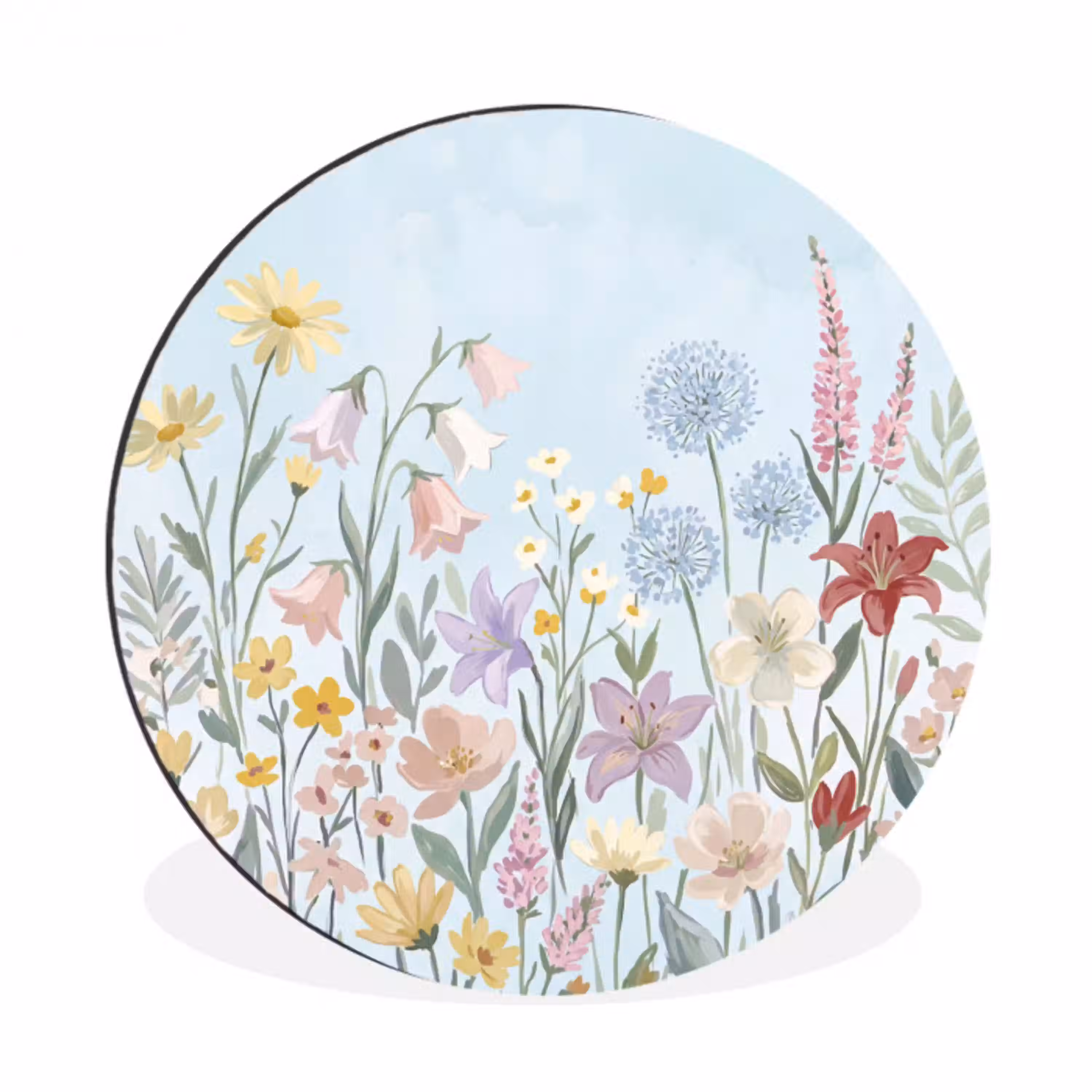 Weidebloemen - Illustratie - Kleurrijk Wandcirkel aluminium klein -3d