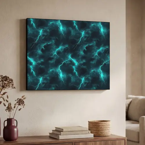 Turquoise - Bliksem  - Wolken Textielframe - compleet frame klein 947 -sfeer3