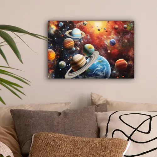 Planeten - Heelal - Neon - Ruimte canvas 2cm klein -sfeer1