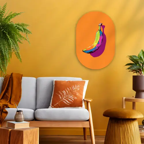 Felle kleuren - Banaan - popart Wandcirkel Ovaal Forex klein -sfeer4