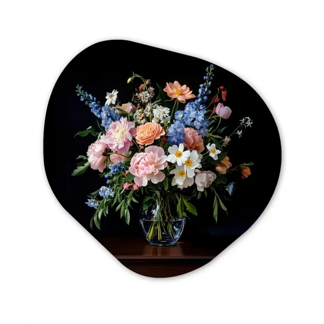 Organisch schilderij glas - Pastel - Bloemen - Glazen - Vaas