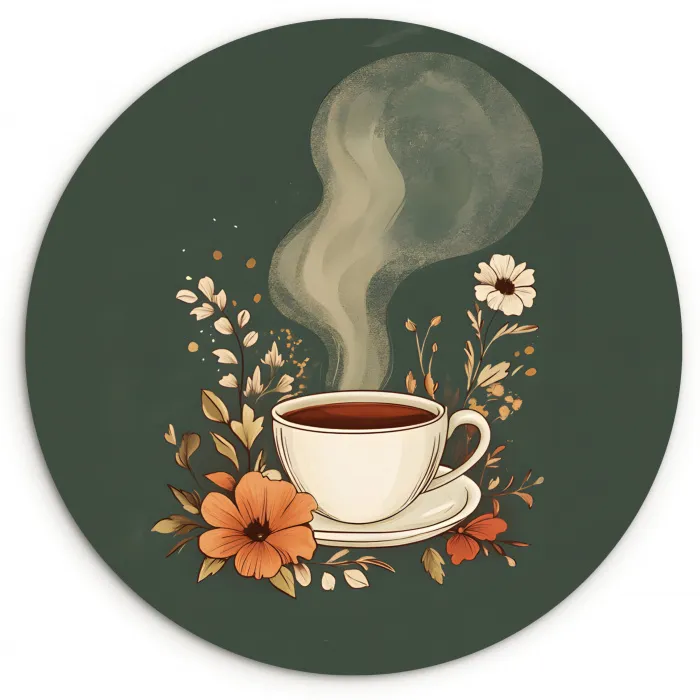 Kop - Bloemen - Groen - Koffie Wandcirkel plexiglas klein -3d