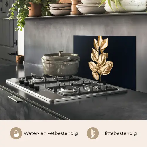 Plant - Bladeren - Goud - Zwart - Luxe keuken achterwand spatscherm klein -usp_NL