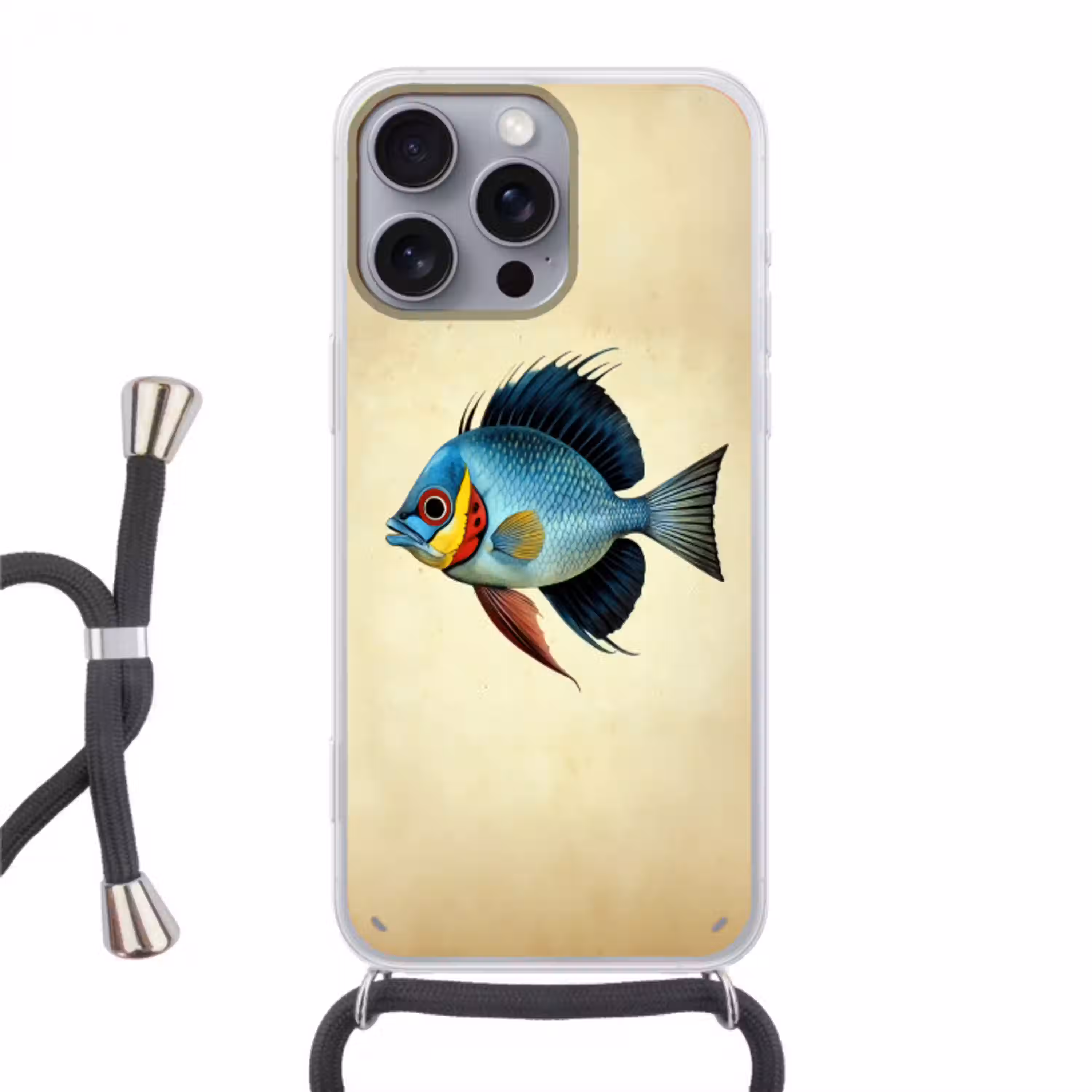 Blauw - Kieuwen - Vis - Illustratie Hoesje iPhone 16 Pro Max met koord klein -3d
