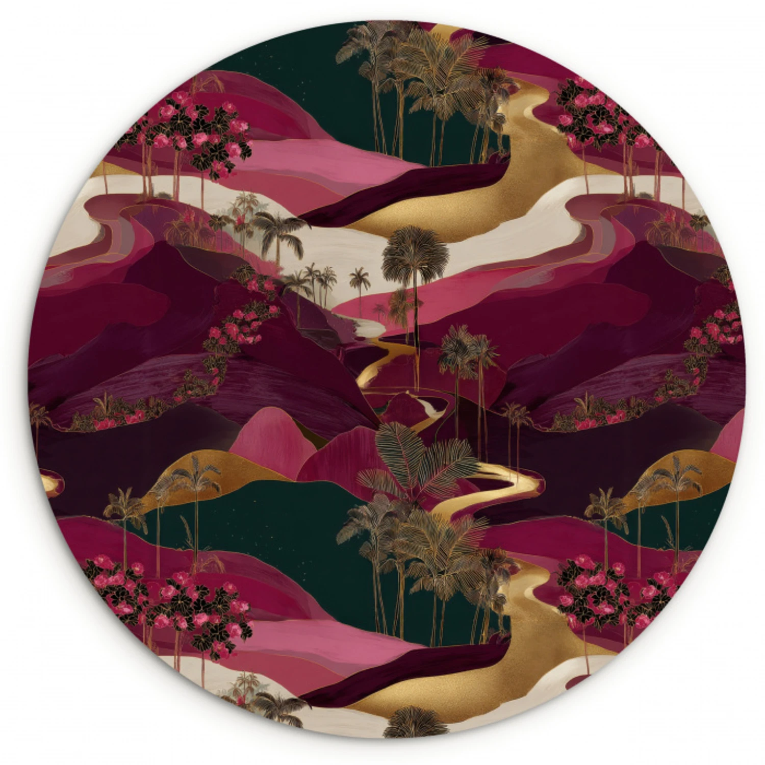 Magisch - Palmbomen - Goud Wandcirkel kunststof plaat 5mm dik klein 188 -3d