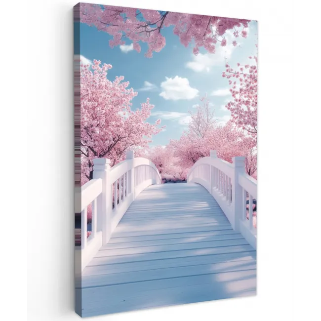 Brug - Kersenbomen - Wit canvas 2cm klein -z3d