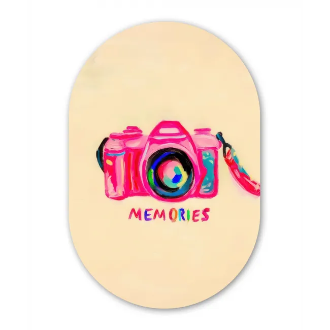 Muurovaal glas - Camera - Memories - Roze - Geschilderd