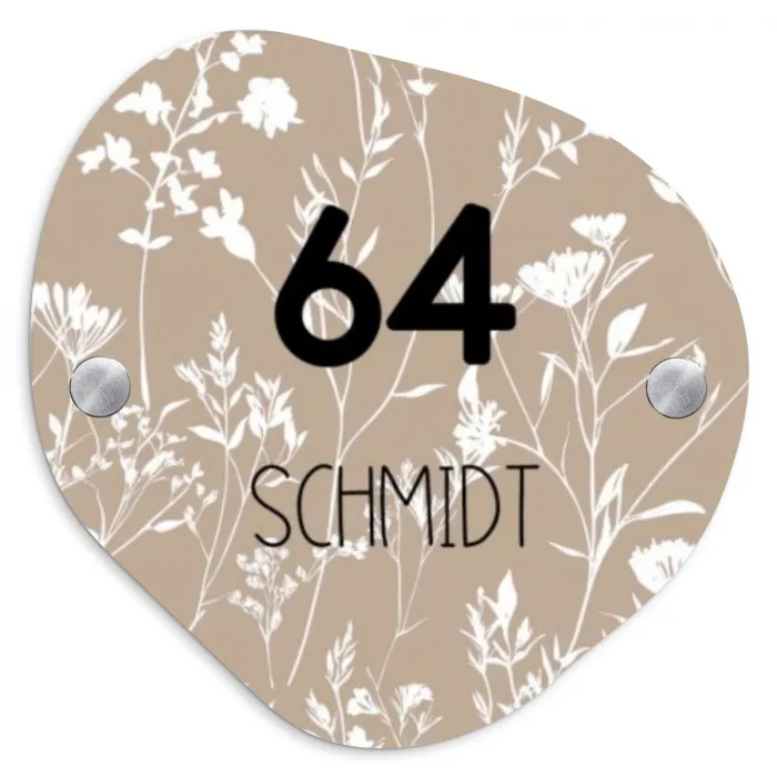 Beiges Blumenmuster - Modern Naambord Organisch middel -3d