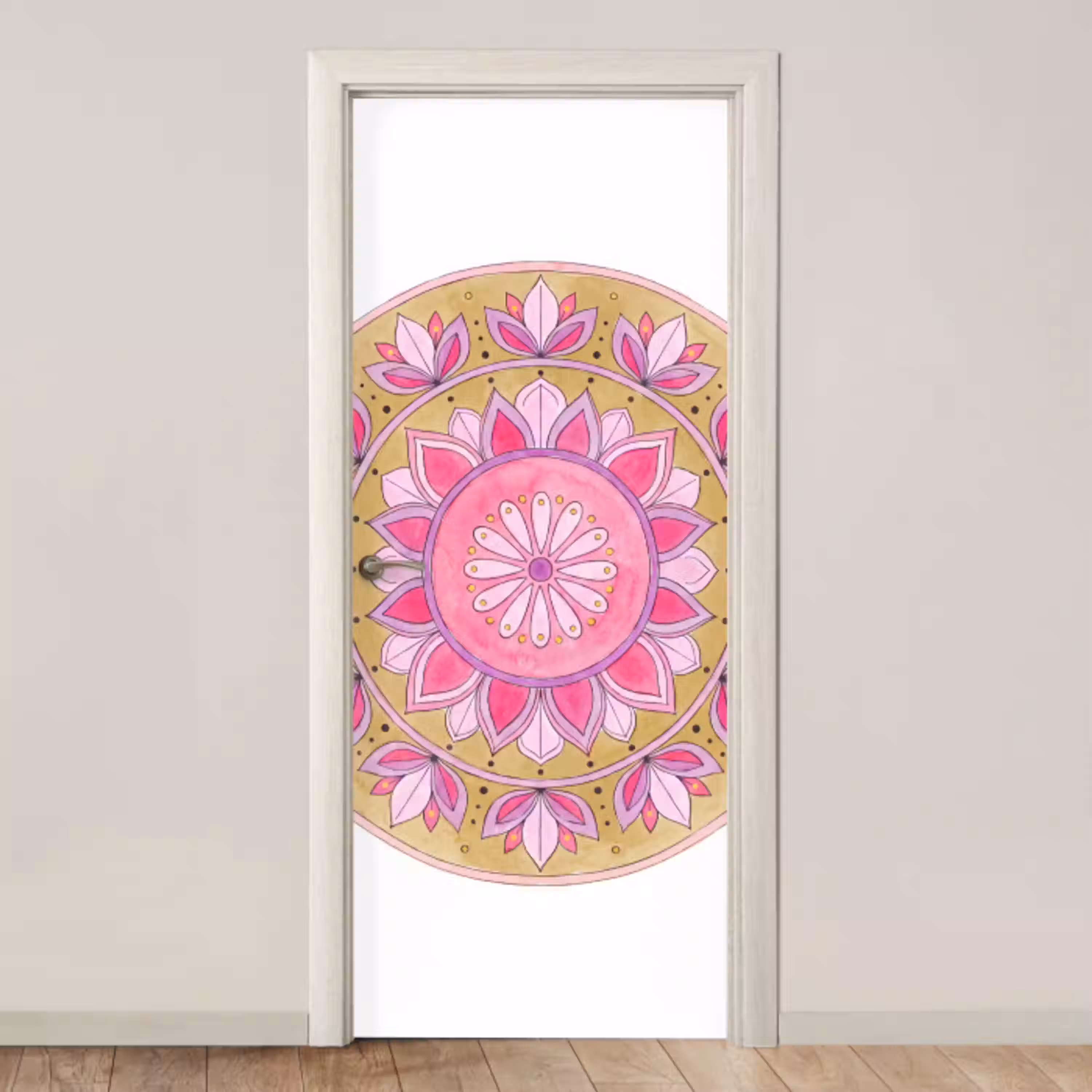Mandala - Patroon - Kunst - Aquarel - Roze deurposter klein -3d_beige