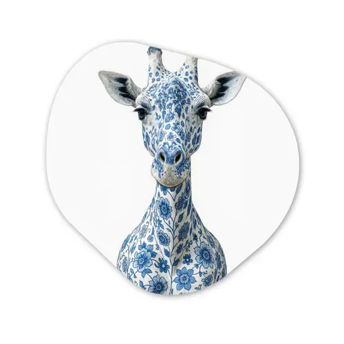 Giraffe - Delfts blauw - Dieren - Minimalistisch Wandcirkel Organisch Forex 3mm klein -3d
