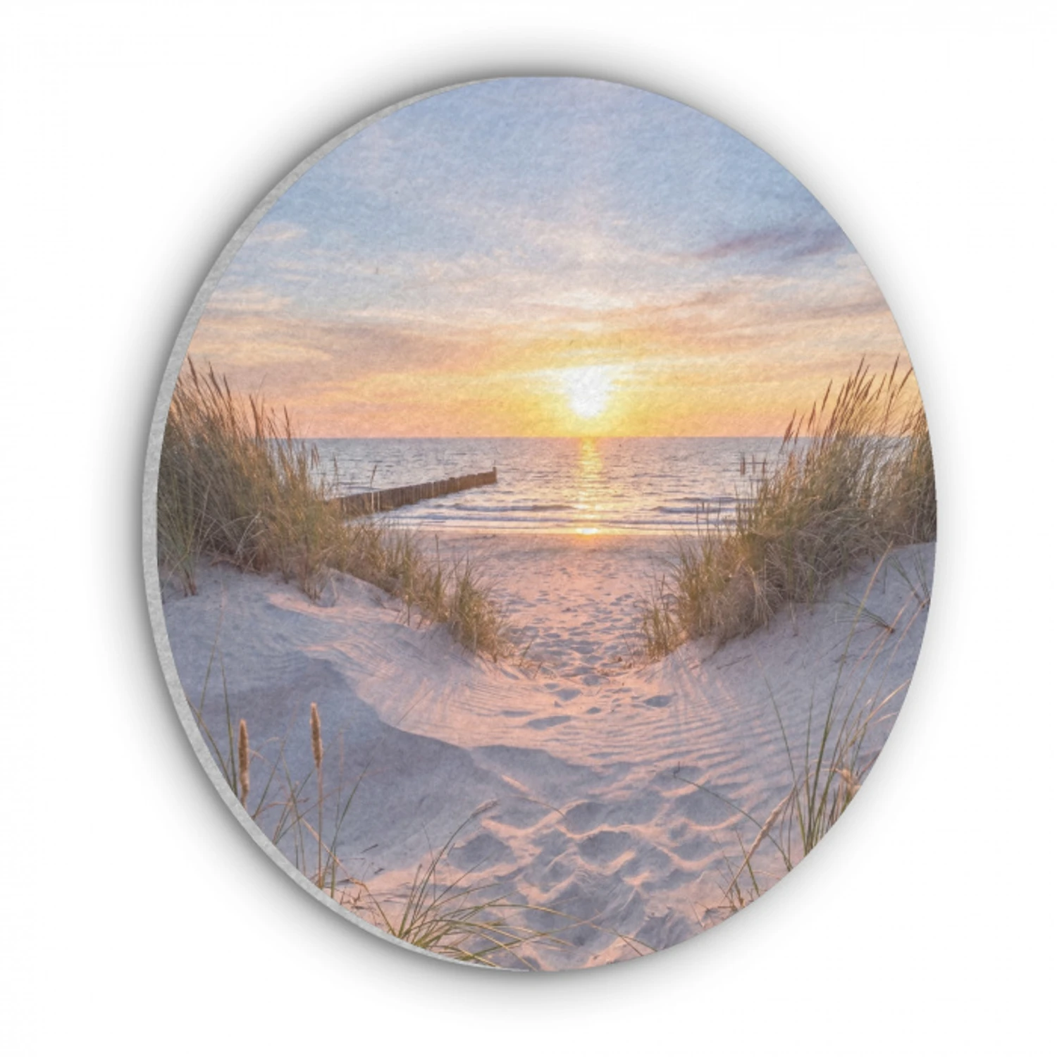 Strand - Zonsondergang - Natuur - Landschap Akoestische PET Vilt - Rond klein -3d