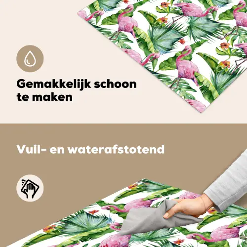 Inductie beschermer - Flamingo - Bladeren - Afdekplaat voor kookplaat - Tropisch Inductie beschemer met haakjes middel -ky-schoon-nl