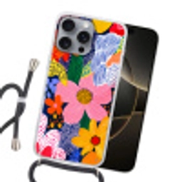 Kleurrijk - Bloemen - Abstract - Stippen Hoesje iPhone 16 Pro Max met koord klein -sfeer1
