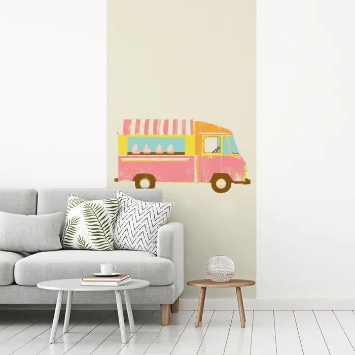 Ijskar - Retro - Softijsjes - Roze fotobehang vinyl groot -woonkamer