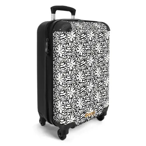 Bloemen en bladeren op zwarte achtergrond NBS - Handbagage koffer - Kinderen Unisex middel -productfoto_3d