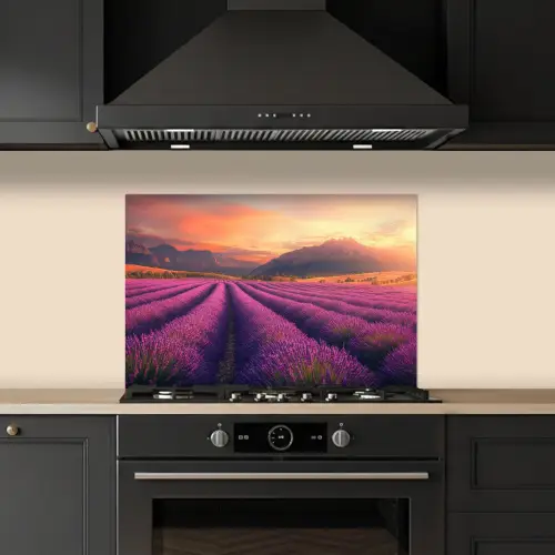 Lavendelveld - Zonsondergang - Paars keuken achterwand spatscherm klein -sfeer1