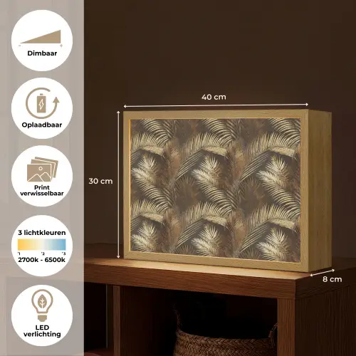 Tropisch - Bladeren - Goud Light Box met batterij (Wandlamp) middel 907 -USP_websiteoverzichtNL
