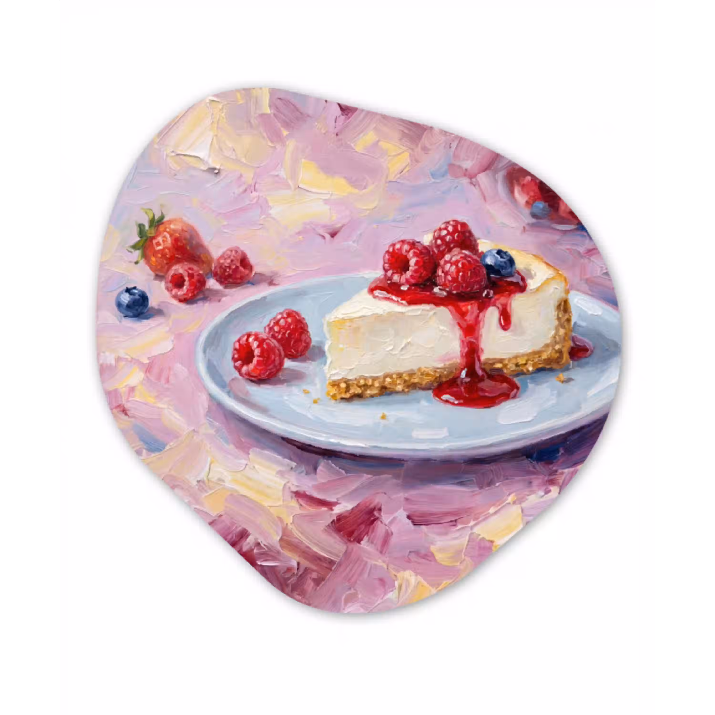 Eten - Cheesecake - Bessen - Abstract - Roze Wandcirkel Organisch Aluminium middel -3d