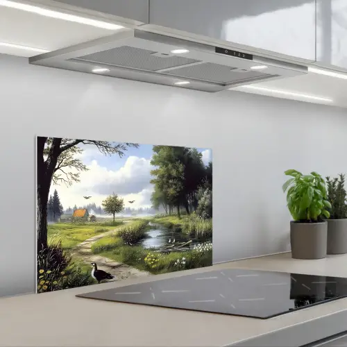Zandpad - Groen landschap - Water keuken achterwand spatscherm klein -3d_schuin