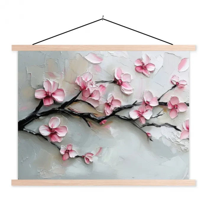 Bloesem - Kunstzinnig - Roze - Sakura textielposter latten blank klein -3d