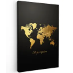Goud - Glanzend - Wereldkaart - Luxe Tuinposter op houten frame 2 cm dik middel -3d
