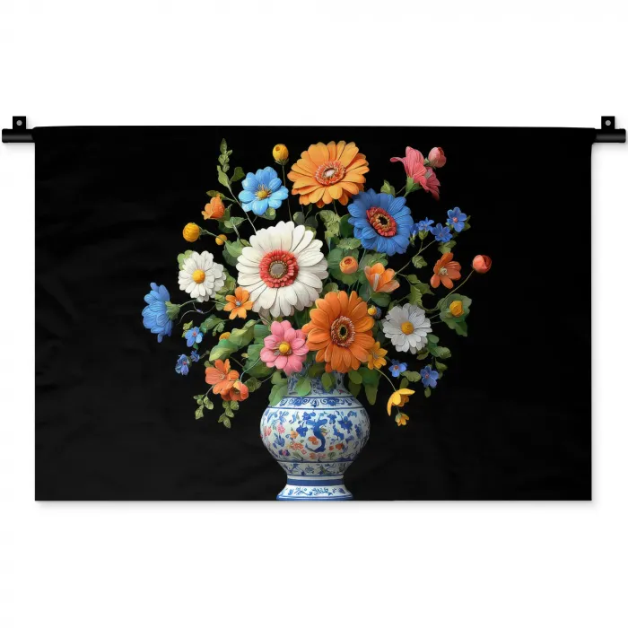 Vaas - Boeket - Bloemen - Kleur Wandkleed katoen klein -zz3d