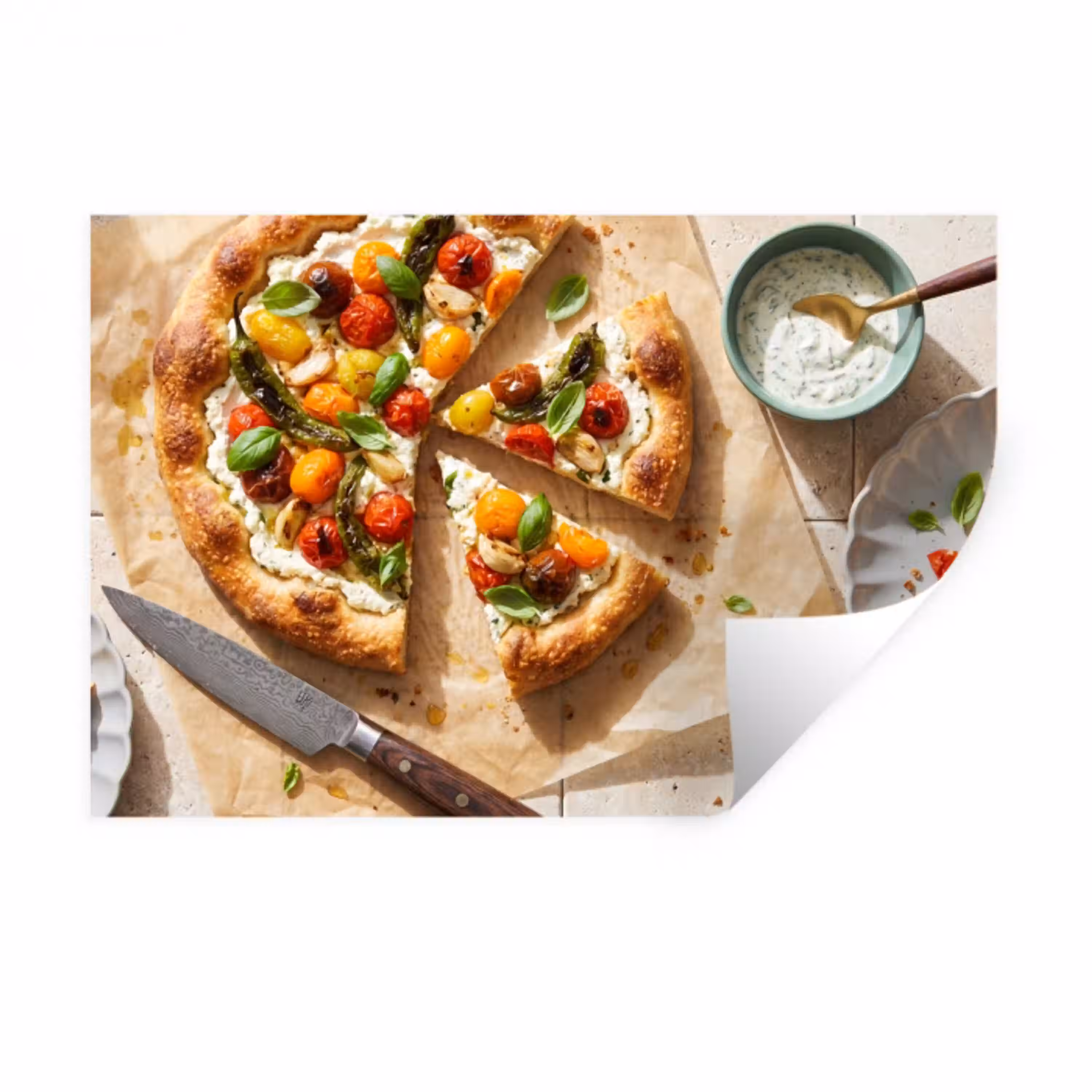 Eten - Tomaten - Basilicum - Maaltijd - Vers Muursticker klein -3d
