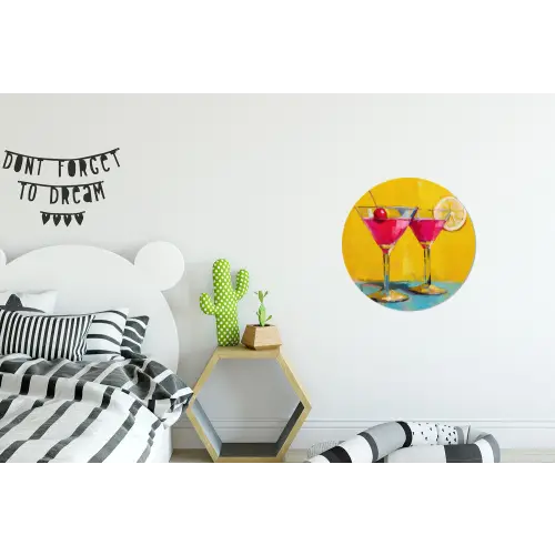 Glazen - Cocktail - Citroen - Kers Wandcirkel aluminium klein -kinderkamer