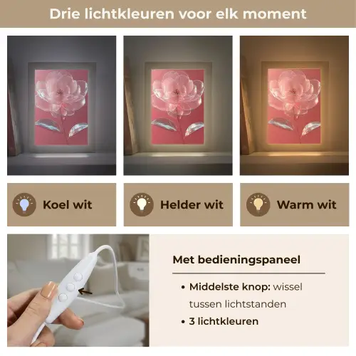 Sierlijk - Bloem - Roze - Glazen Light Box met kabel (Tafellamp) klein -USP_lichtkleurNL