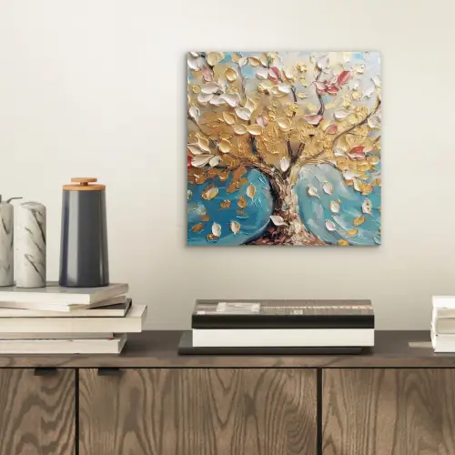 Boom - Blauw - Goud - Abstract - Modern aluminium wit klein -sfeer1