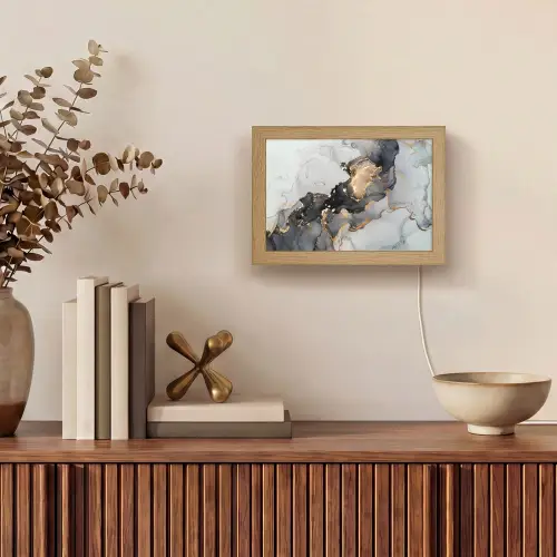 Zwart - Marmer - Luxe - Goud Light Box met kabel (Tafellamp) klein -sfeer2