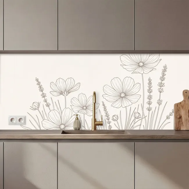 Keuken achterwand - Minimalistisch - Modern - Bloemen - Beige