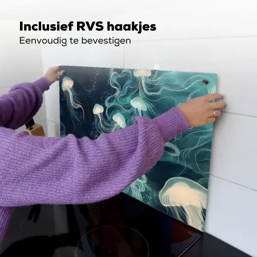 Kwallen - Zee - Wit - Golven Inductie beschemer met haakjes klein -ky-ophangen-nl