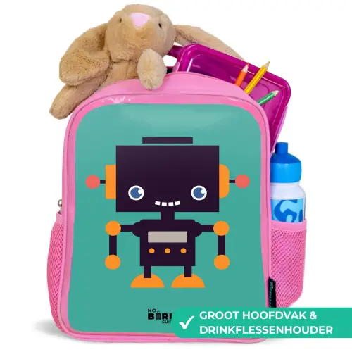 Groene robot Kinderrugzak - Roze middel -inhoud_NL
