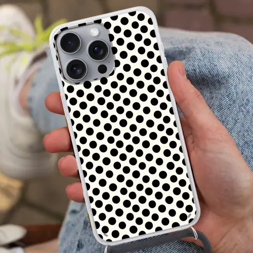 Klassiek - Stippen - Zwart Hoesje iPhone 16 Pro Max met koord klein 804 -sfeer3