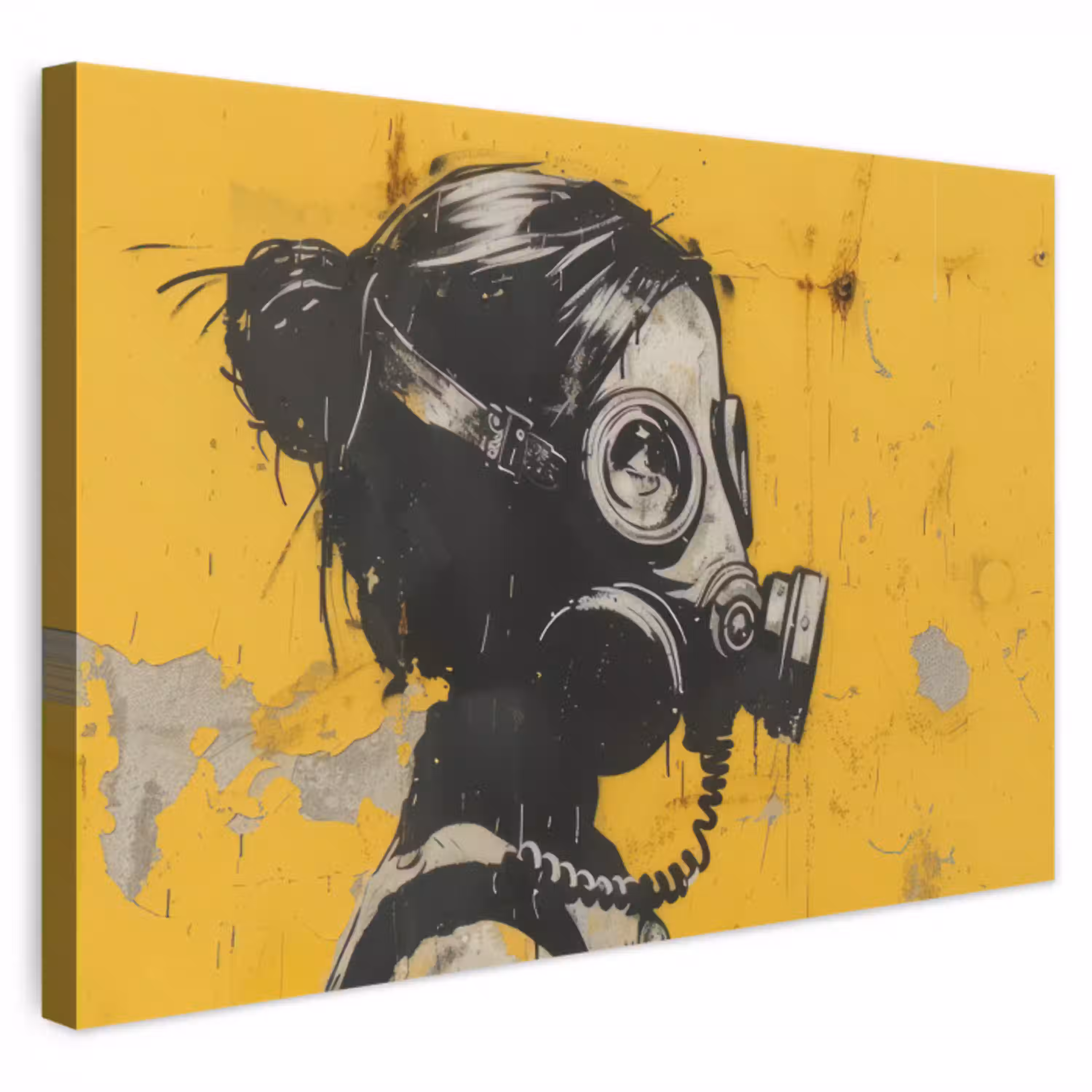 Vintage - Street art - Meisje - Masker - Geel - Banksy canvas 2cm klein -3d